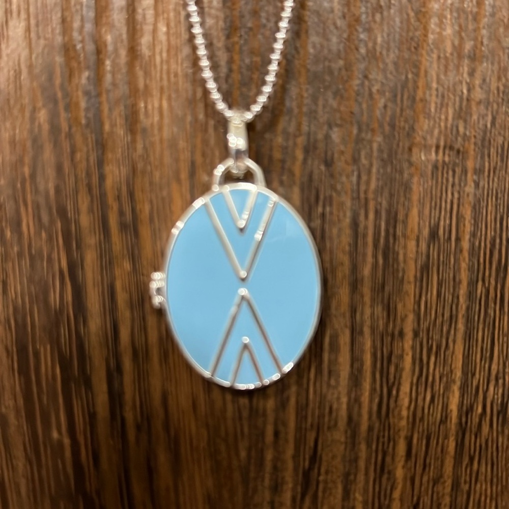 3/$15 Blue/Silver Locket Necklace and Earrings Set - New - Lot 1034